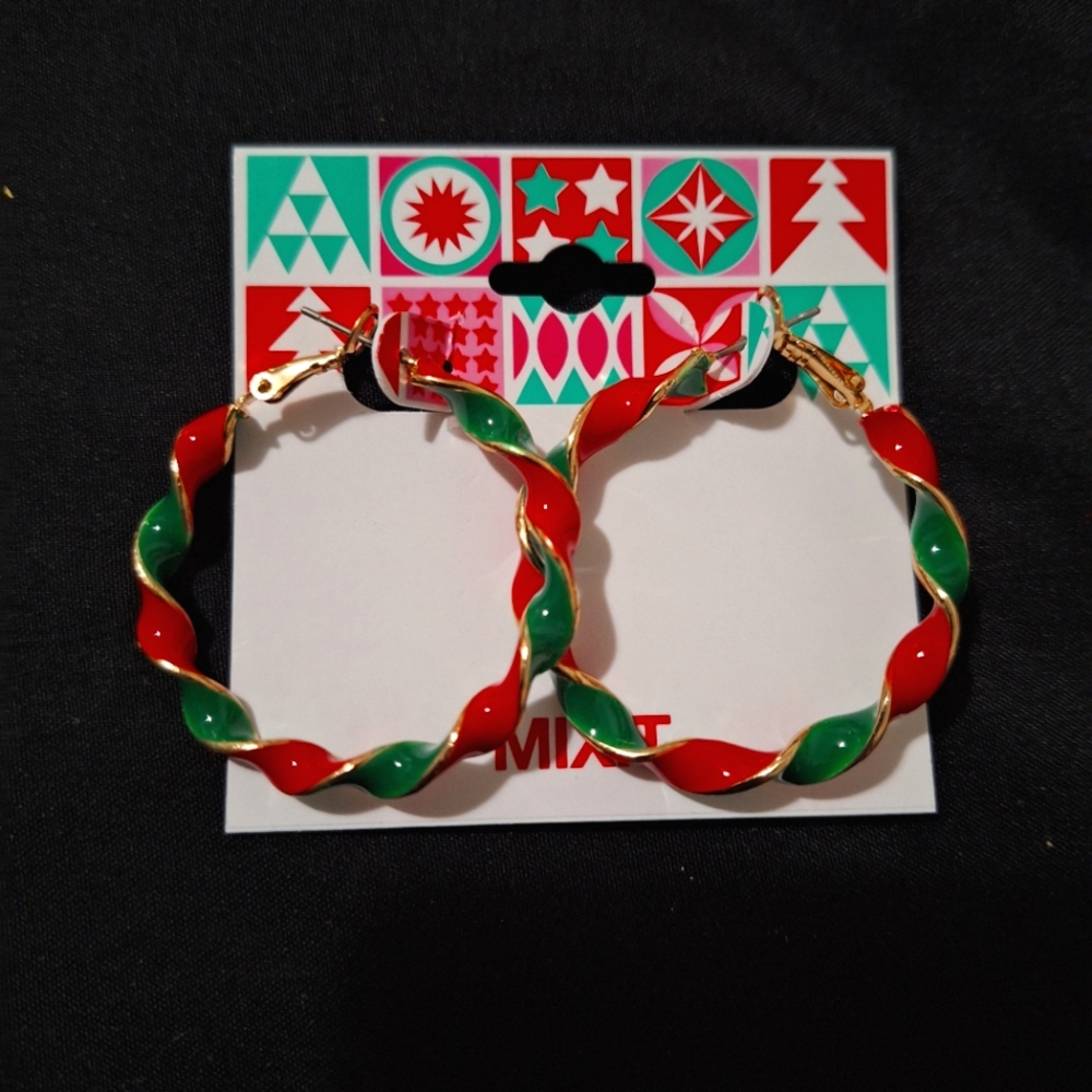 Red, green and gold twist hoops